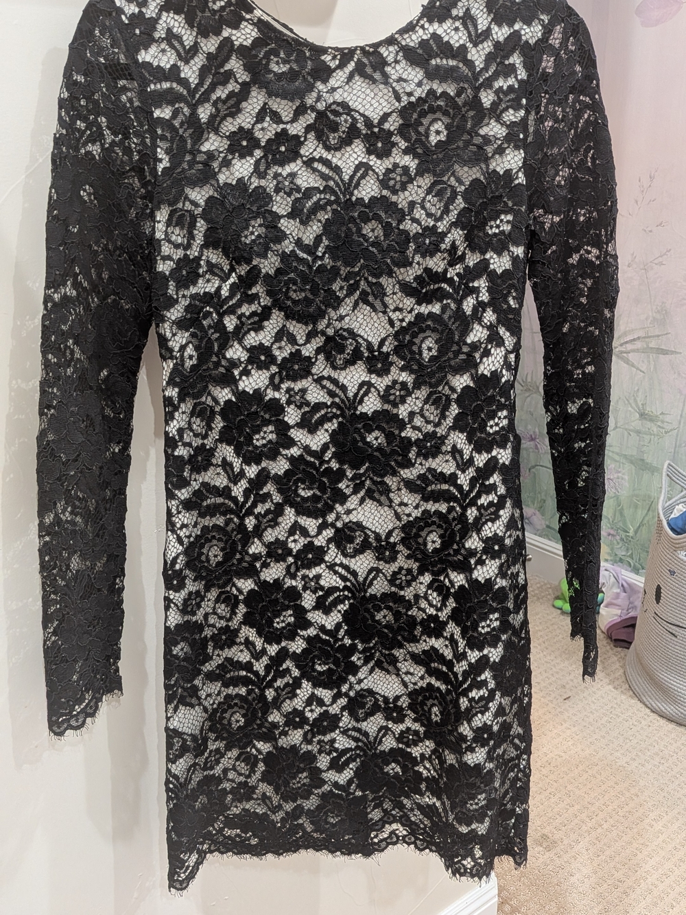 Theory Black Lace Long Sleeve Dress